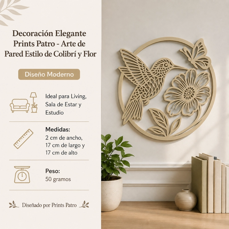 DECORACION ELEGANTE PRINTS PATRO - ARTE DE PARED ESTILO DE COLIBRI Y FLOR BEIGE - 1
