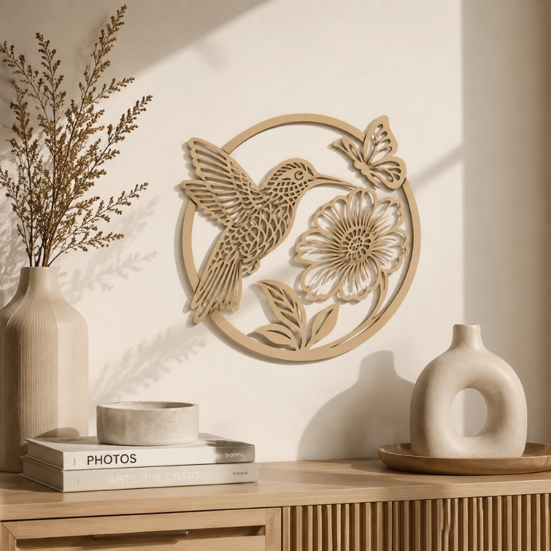 DECORACION ELEGANTE PRINTS PATRO - ARTE DE PARED ESTILO DE COLIBRI Y FLOR BEIGE - 2
