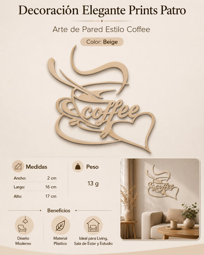 DECORACION ELEGANTE PRINTS PATRO - ARTE DE PARED ESTILO DE COFFEE BEIGE - 3