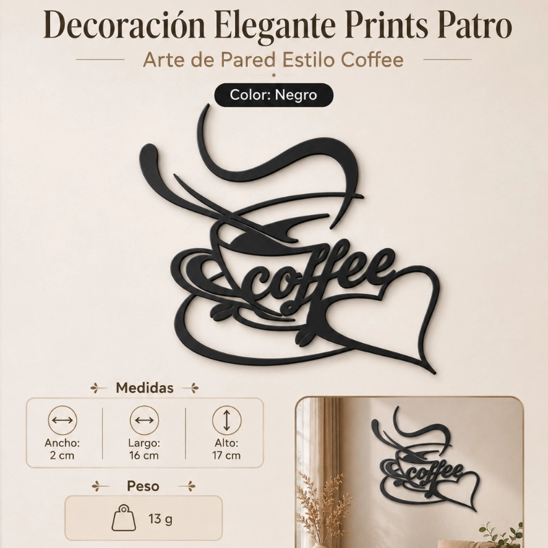 DECORACION ELEGANTE PRINTS PATRO - ARTE DE PARED ESTILO DE COFFEE NEGRO - 1
