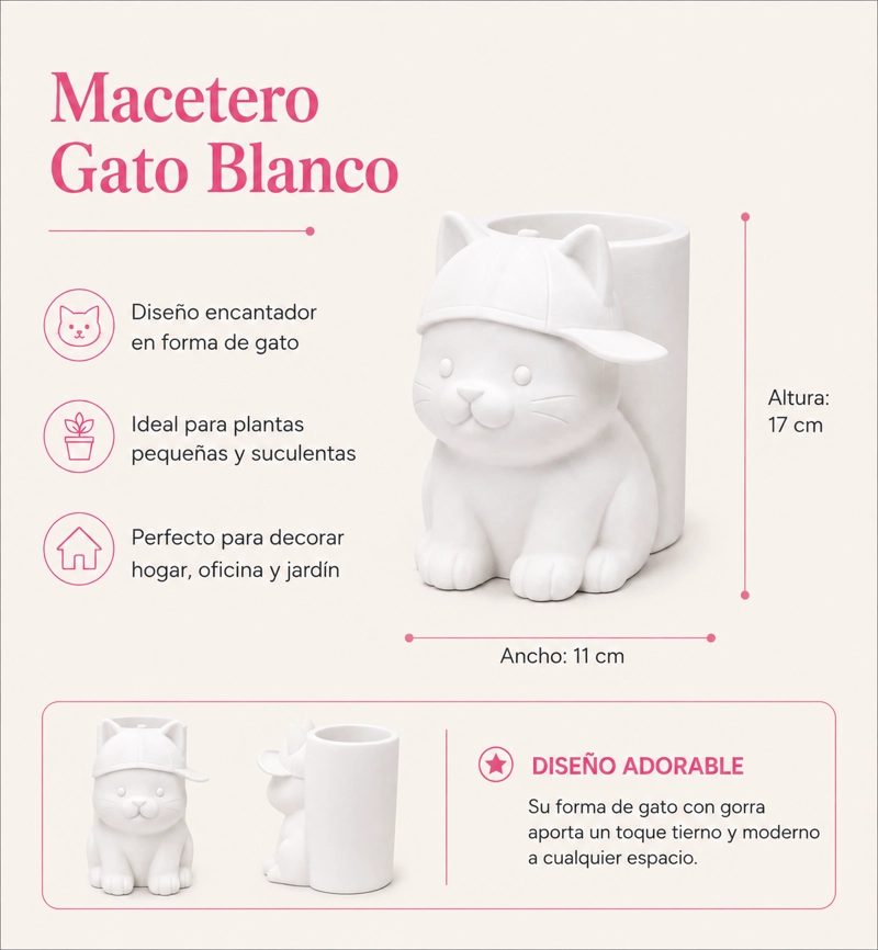 MACETERO DECORATIVO HOGAR- MICHI GORRA 17 CM BLANCO - 2