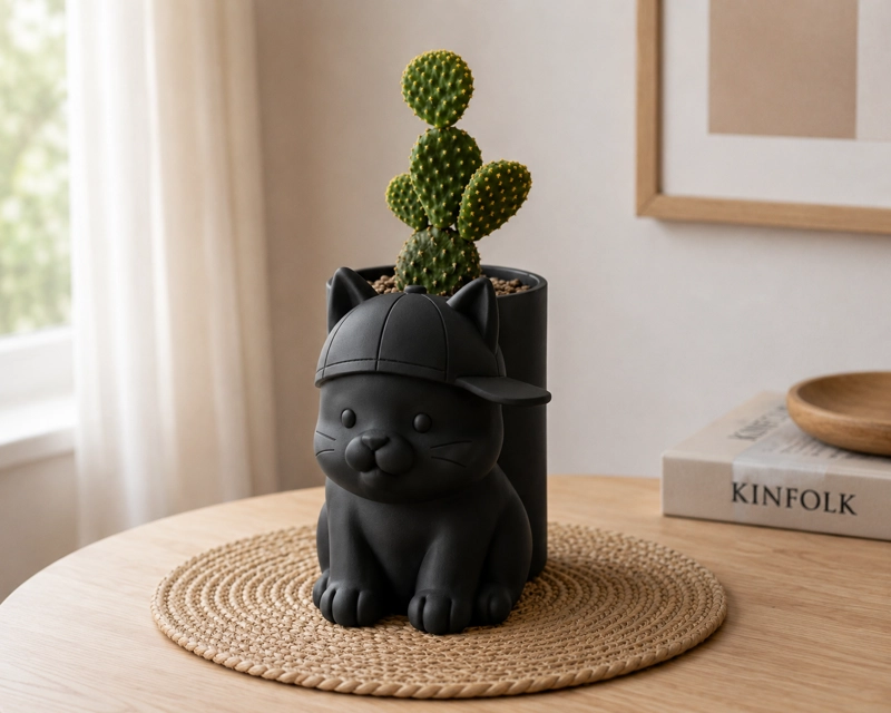 MACETERO DECORATIVO HOGAR- MICHI GORRA 17 CM NEGRO - 1