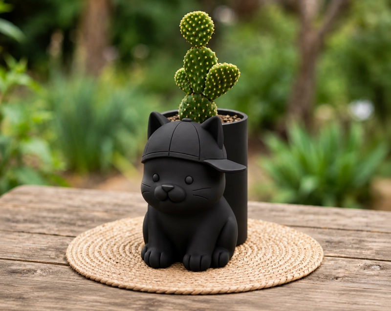 MACETERO DECORATIVO HOGAR- MICHI GORRA 17 CM NEGRO - 3