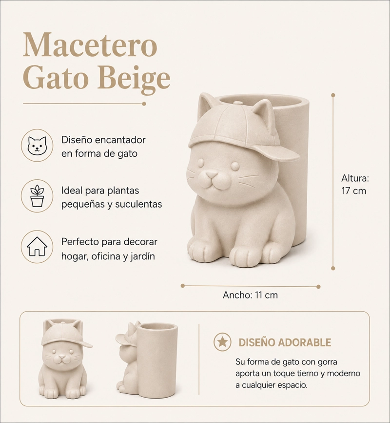MACETERO DECORATIVO HOGAR- MICHI GORRA 17 CM BEIGE - 2