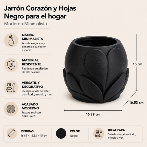 JARRON CORAZON Y HOJAS BEIGE PARA EL HOGAR - 2