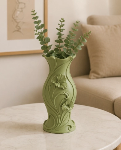 JARRON FLORAL VERDE ELEGANTE DECORACION PARA EL HOGAR - 1