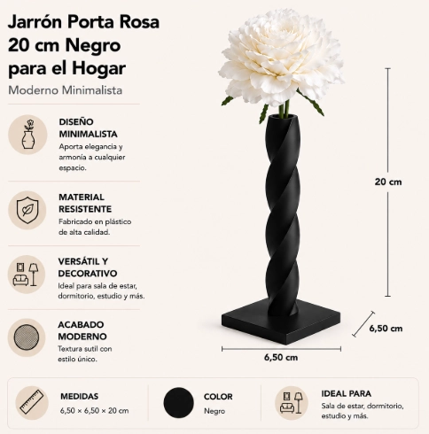JARRON PORTA ROSA 20 CM BLANCO PARA EL HOGAR - 2