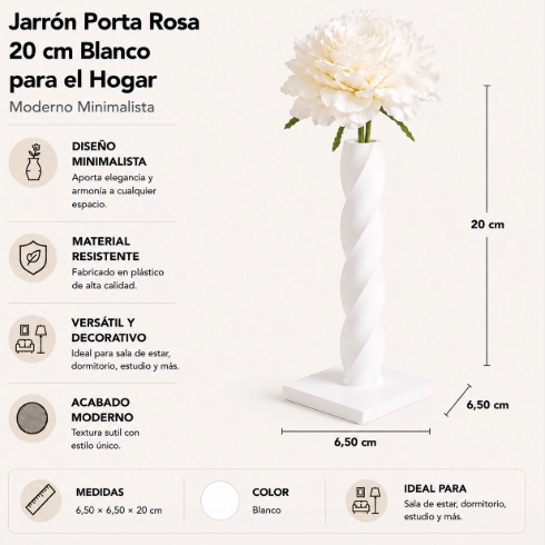 JARRON PORTA ROSA 20 CM BLANCO PARA EL HOGAR - 2