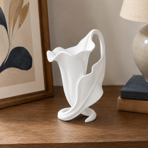 ELEGANTE JARRON ESCULTURA LIRIO BLANCO PARA EL HOGAR - 1