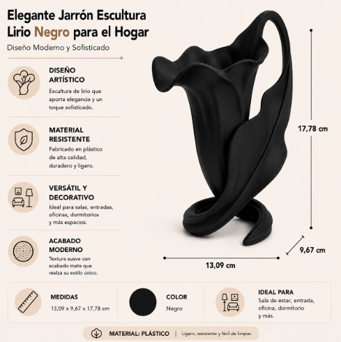 ELEGANTE JARRON ESCULTURA LIRIO BLANCO PARA EL HOGAR - 2