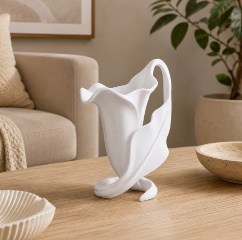 ELEGANTE JARRON ESCULTURA LIRIO BLANCO PARA EL HOGAR - 3