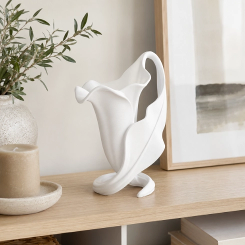 ELEGANTE JARRON ESCULTURA LIRIO BLANCO PARA EL HOGAR - 5