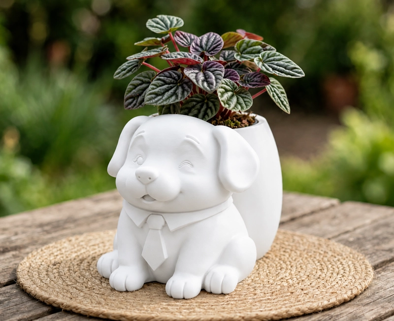 MACETERO DECORATIVO HOGAR- PERRITO OFICINISTA 20 CM BLANCO - 1