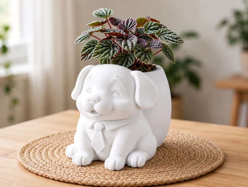 MACETERO DECORATIVO HOGAR- PERRITO OFICINISTA 20 CM BLANCO - 3