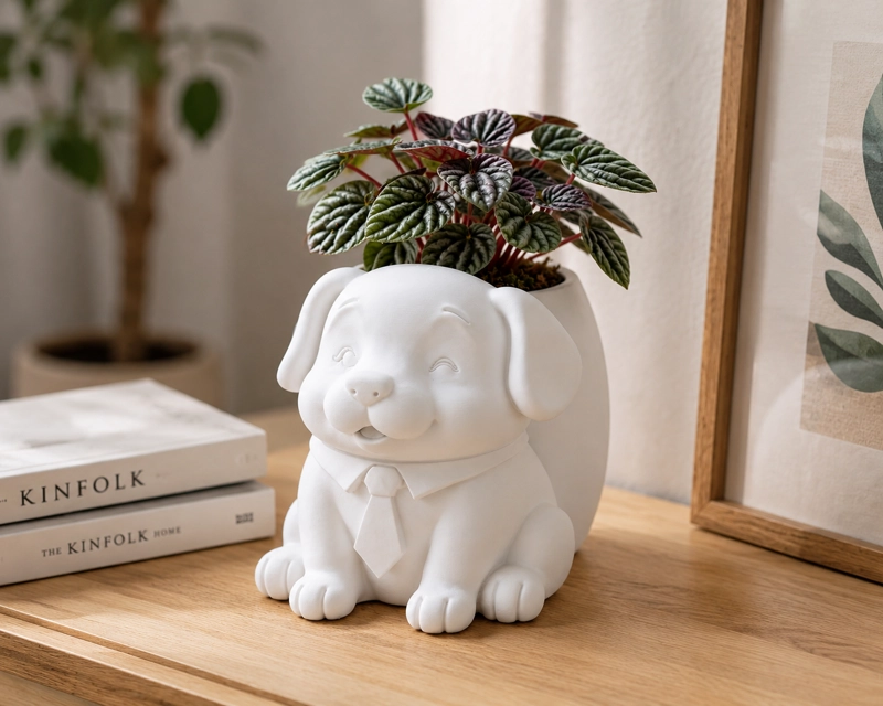 MACETERO DECORATIVO HOGAR- PERRITO OFICINISTA 20 CM BLANCO - 5