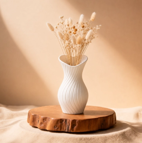 JARRON CURVO DE AMOR BEIGE 15 CM PARA EL HOGAR - 1