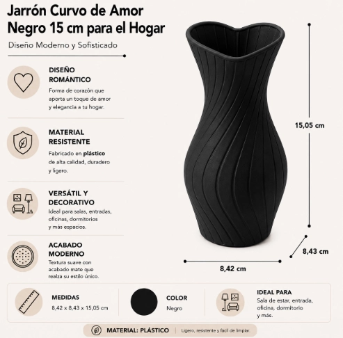 JARRON CURVO DE AMOR BEIGE 15 CM PARA EL HOGAR - 2