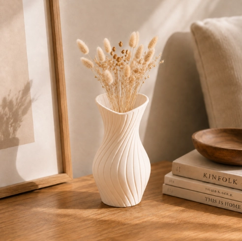 JARRON CURVO DE AMOR BEIGE 15 CM PARA EL HOGAR - 5