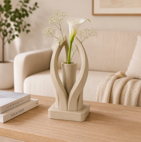 JARRON ESCULTORICO MODERNO BEIGE MINIMALISTA PARA EL HOGAR - 1