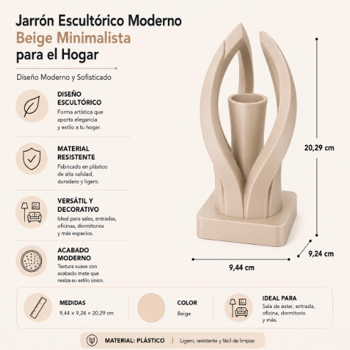 JARRON ESCULTORICO MODERNO BEIGE MINIMALISTA PARA EL HOGAR - 2