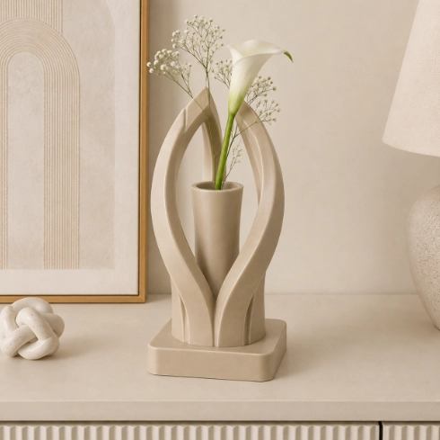 JARRON ESCULTORICO MODERNO BEIGE MINIMALISTA PARA EL HOGAR - 3