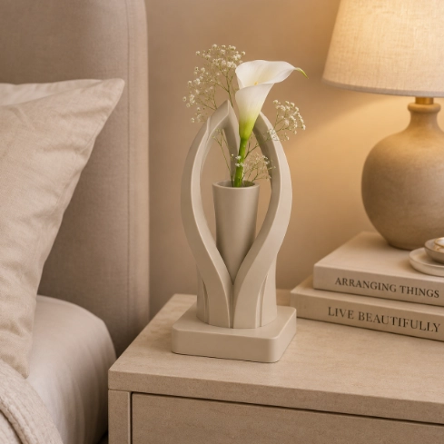 JARRON ESCULTORICO MODERNO BEIGE MINIMALISTA PARA EL HOGAR - 4