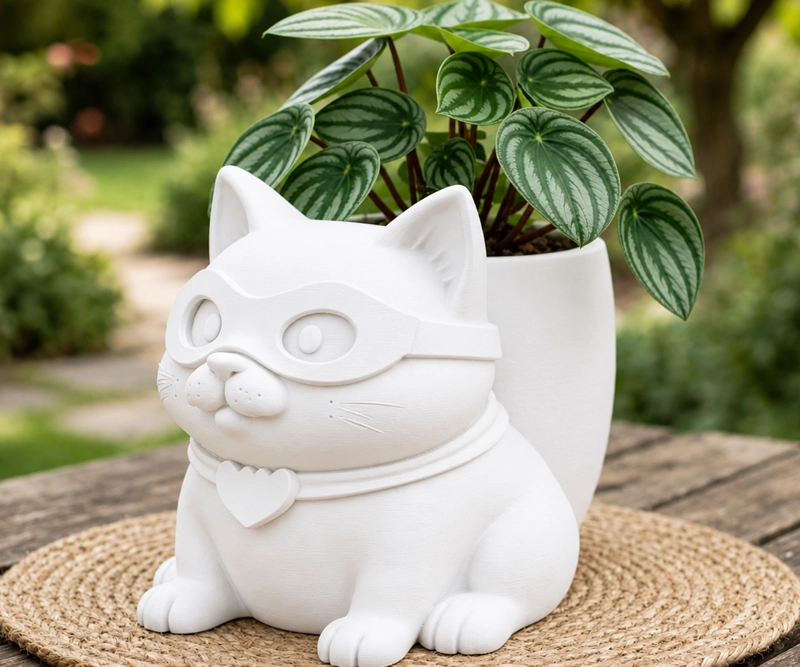 MACETERO DECORATIVO HOGAR- GATITO HE ROE 15 CM BLANCO - 1