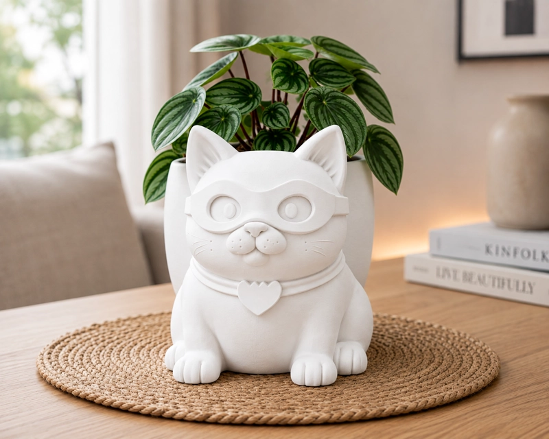 MACETERO DECORATIVO HOGAR- GATITO HE ROE 15 CM BLANCO - 4