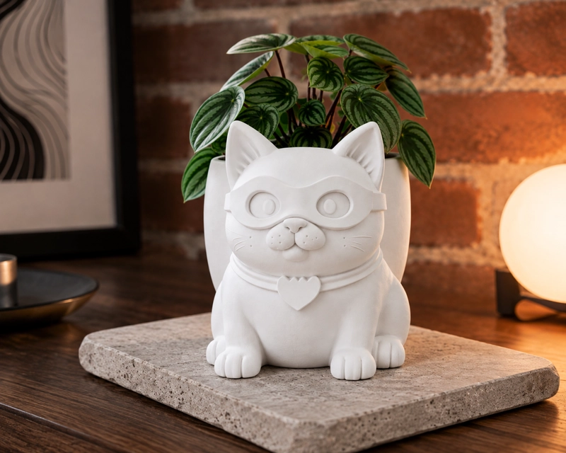 MACETERO DECORATIVO HOGAR- GATITO HE ROE 15 CM BLANCO - 5
