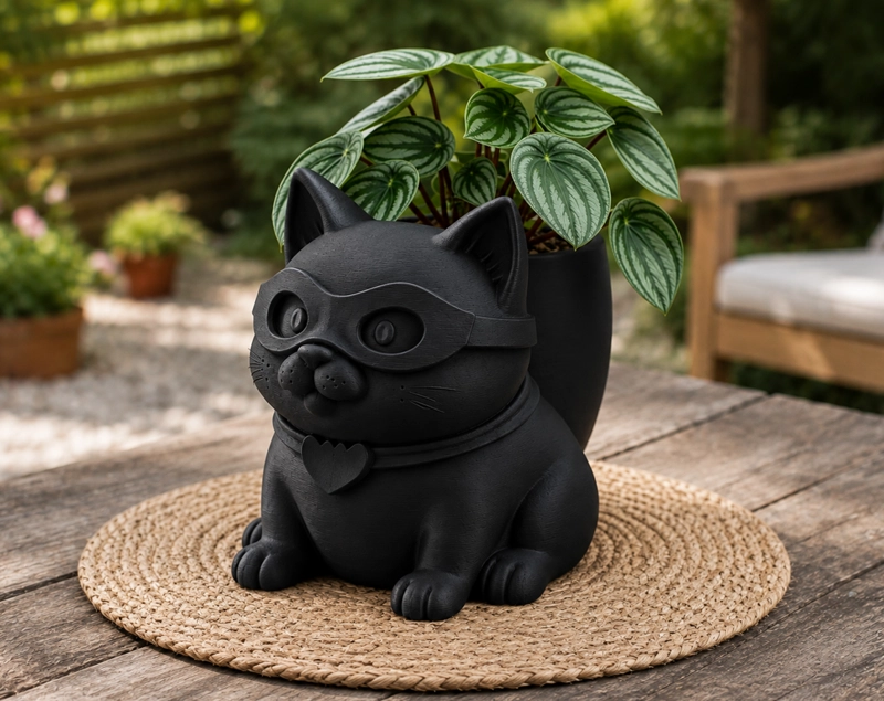 MACETERO DECORATIVO HOGAR- GATITO HE ROE 15 CM NEGRO - 1