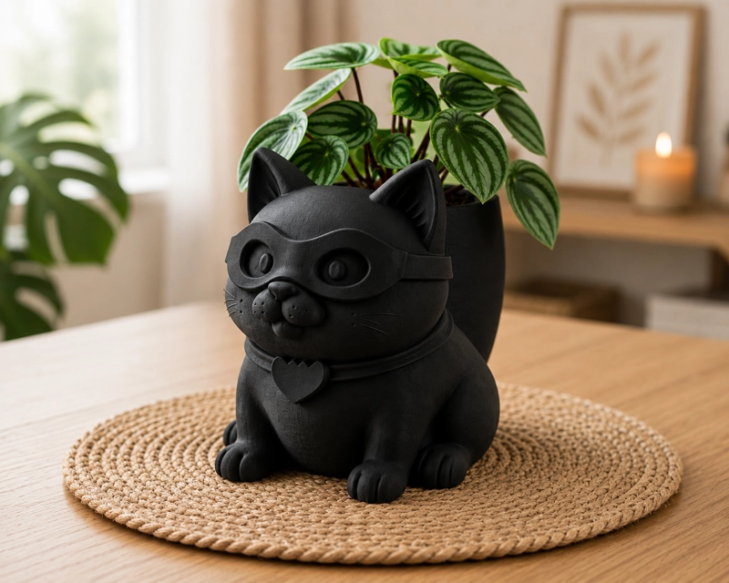 MACETERO DECORATIVO HOGAR- GATITO HE ROE 15 CM NEGRO - 3