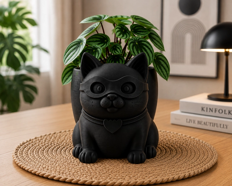 MACETERO DECORATIVO HOGAR- GATITO HE ROE 15 CM NEGRO - 4