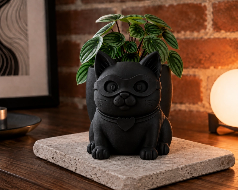 MACETERO DECORATIVO HOGAR- GATITO HE ROE 15 CM NEGRO - 5