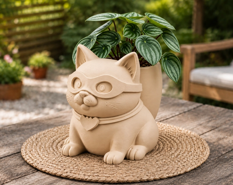MACETERO DECORATIVO HOGAR- GATITO HE ROE 15 CM BEIGE - 1