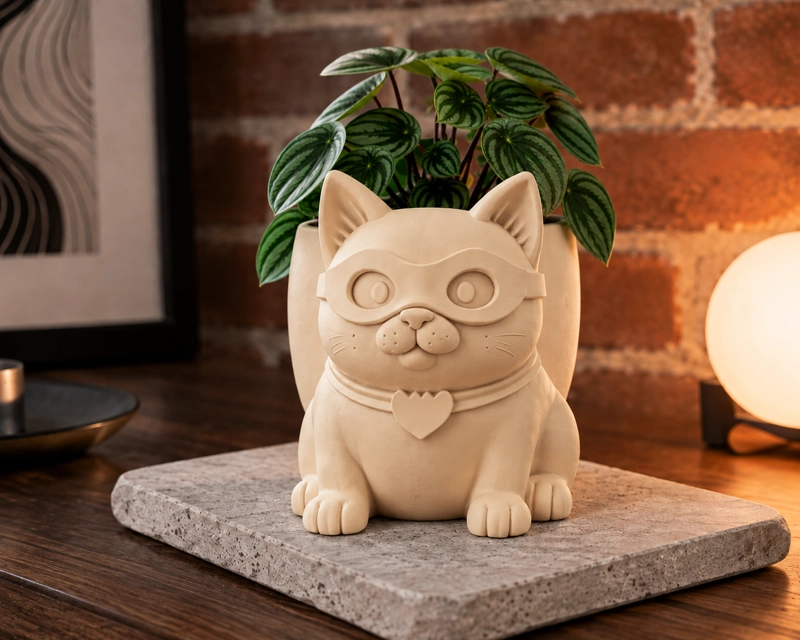 MACETERO DECORATIVO HOGAR- GATITO HE ROE 15 CM BEIGE - 3