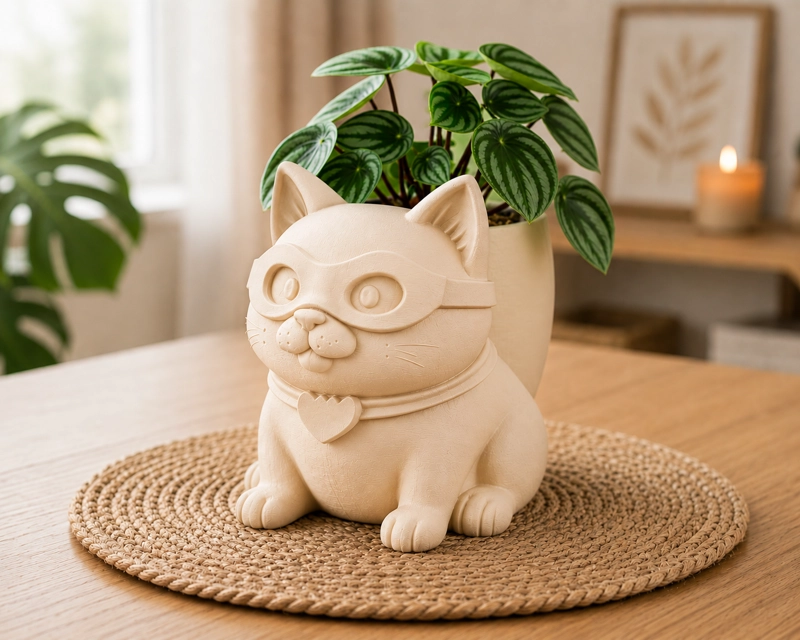 MACETERO DECORATIVO HOGAR- GATITO HE ROE 15 CM BEIGE - 4