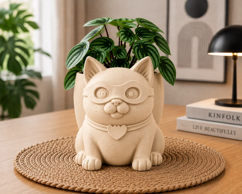 MACETERO DECORATIVO HOGAR- GATITO HE ROE 15 CM BEIGE - 5