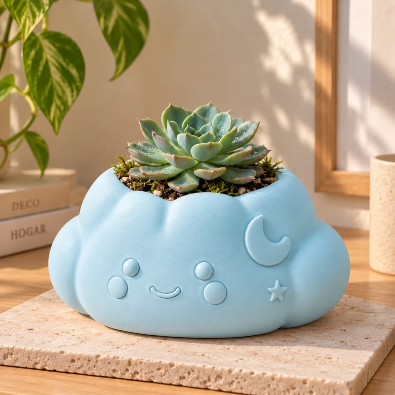 MACETERO DECORATIVO HOGAR- FORMA NUBE 10 CM CELESTE - 1