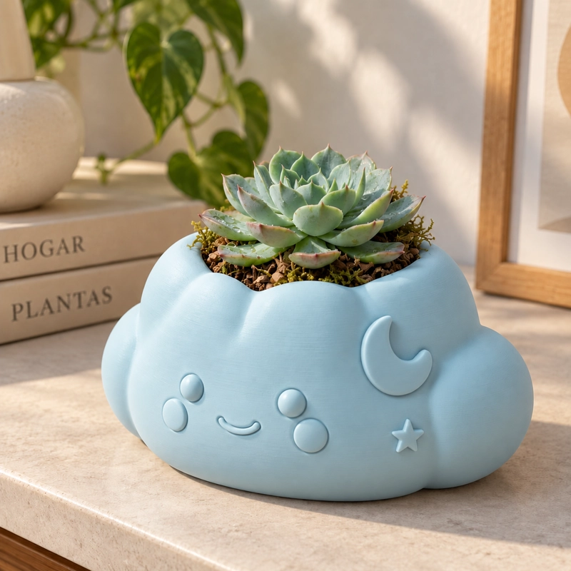 MACETERO DECORATIVO HOGAR- FORMA NUBE 10 CM CELESTE - 3