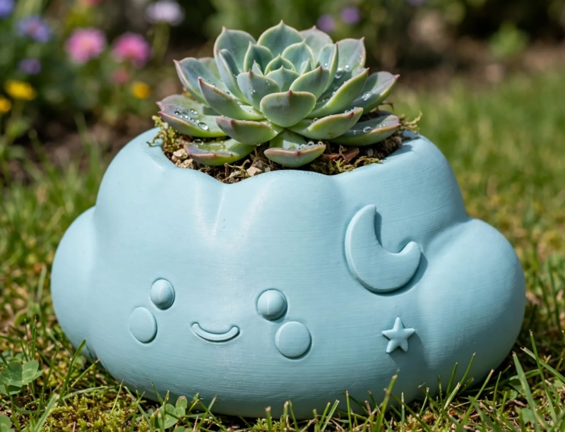 MACETERO DECORATIVO HOGAR- FORMA NUBE 10 CM CELESTE - 4
