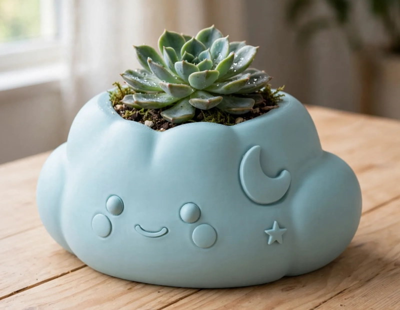 MACETERO DECORATIVO HOGAR- FORMA NUBE 10 CM CELESTE - 5