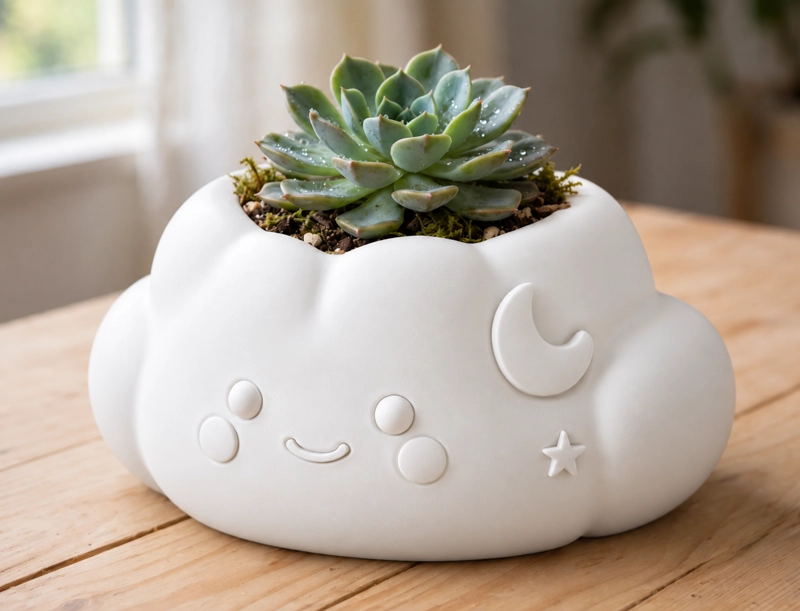 MACETERO DECORATIVO HOGAR- FORMA NUBE 10 CM BLANCA - 1