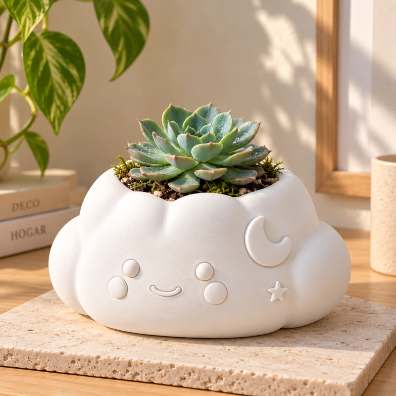 MACETERO DECORATIVO HOGAR- FORMA NUBE 10 CM BLANCA - 5