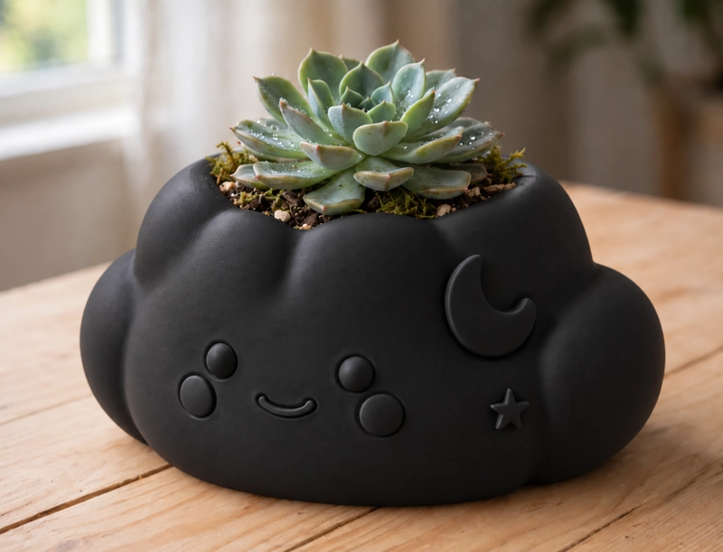 MACETERO DECORATIVO HOGAR- FORMA NUBE 10 CM NEGRAMACETERO DECORATIVO HOGAR- FORMA NUBE 10 CM NEGRA - 1