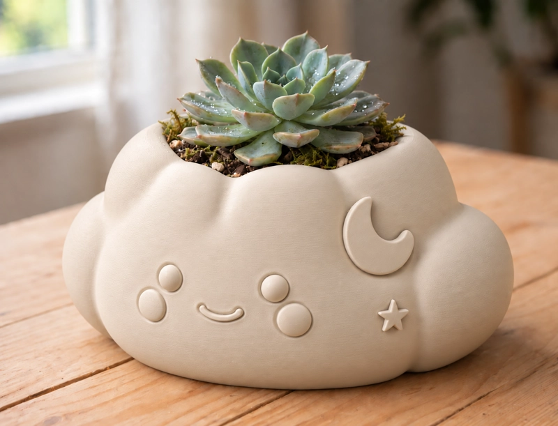 MACETERO DECORATIVO HOGAR- FORMA NUBE 10 CM BEIGE - 1