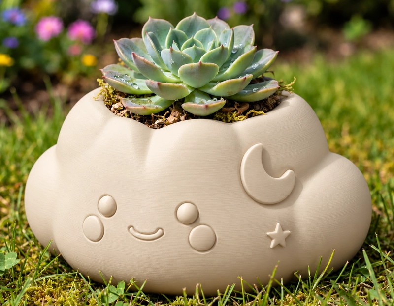 MACETERO DECORATIVO HOGAR- FORMA NUBE 10 CM BEIGE - 3