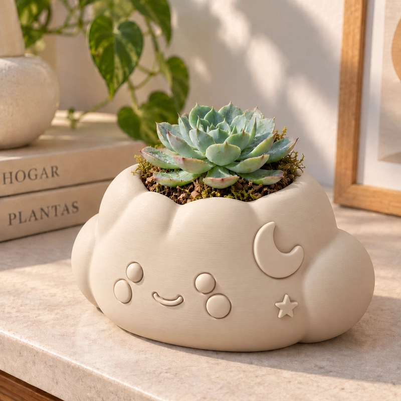 MACETERO DECORATIVO HOGAR- FORMA NUBE 10 CM BEIGE - 4