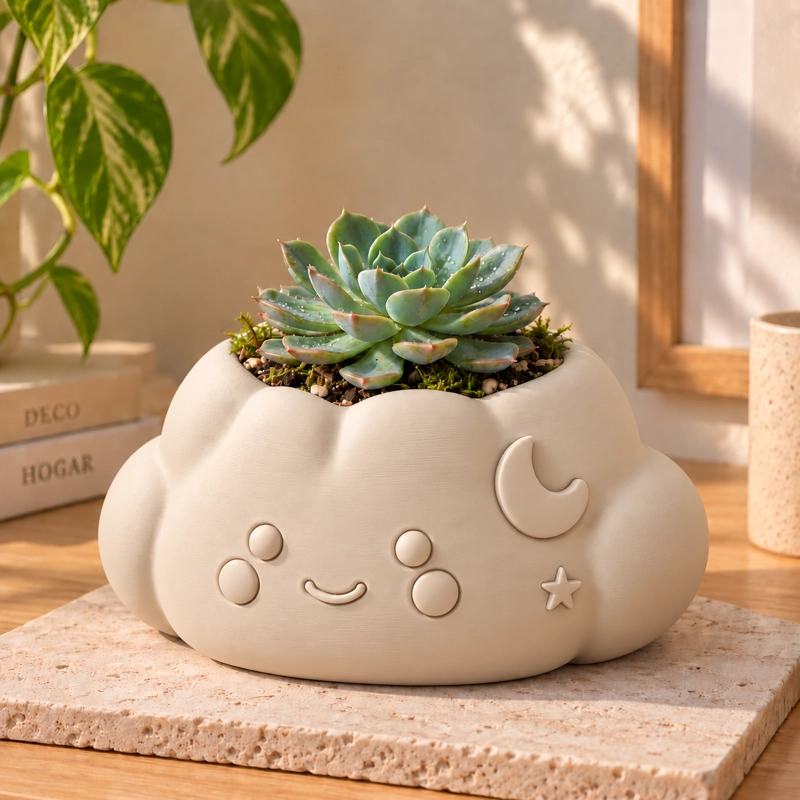 MACETERO DECORATIVO HOGAR- FORMA NUBE 10 CM BEIGE - 5