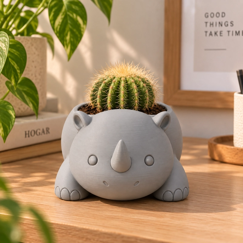 MACETERO DECORATIVO HOGAR- RINOCERONTE 8 CM GRIS - 1