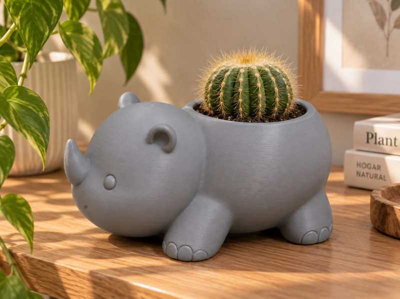 MACETERO DECORATIVO HOGAR- RINOCERONTE 8 CM GRIS - 3